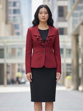 Jones Studio Ruffle-Trim Red Blazer